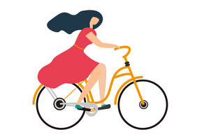 手绘扁平化风世界骑行日女孩骑车元素设计