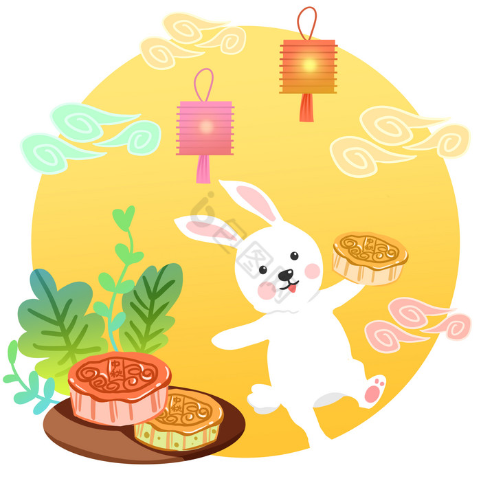 中秋节月圆玉兔月饼图片