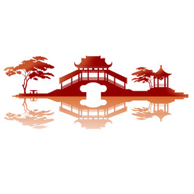 中式拱桥建筑剪影图片