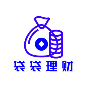 蓝色线条钱袋金币理财金融创意logo设计