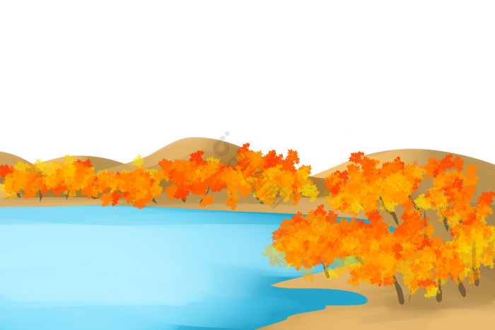秋季立秋树木河流图片