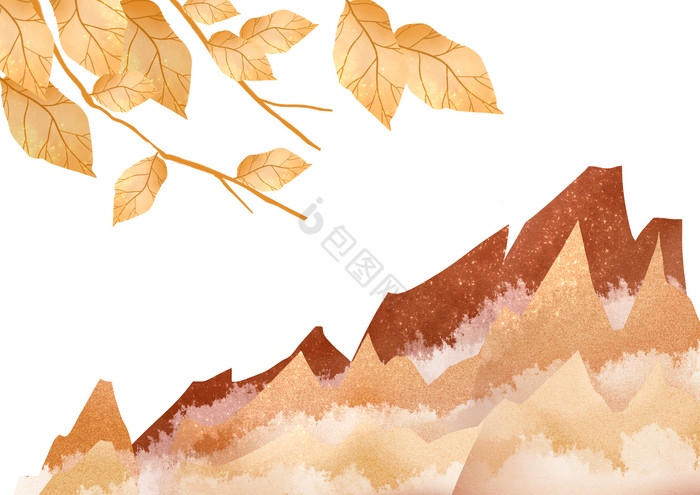 金色山和叶子秋天图片