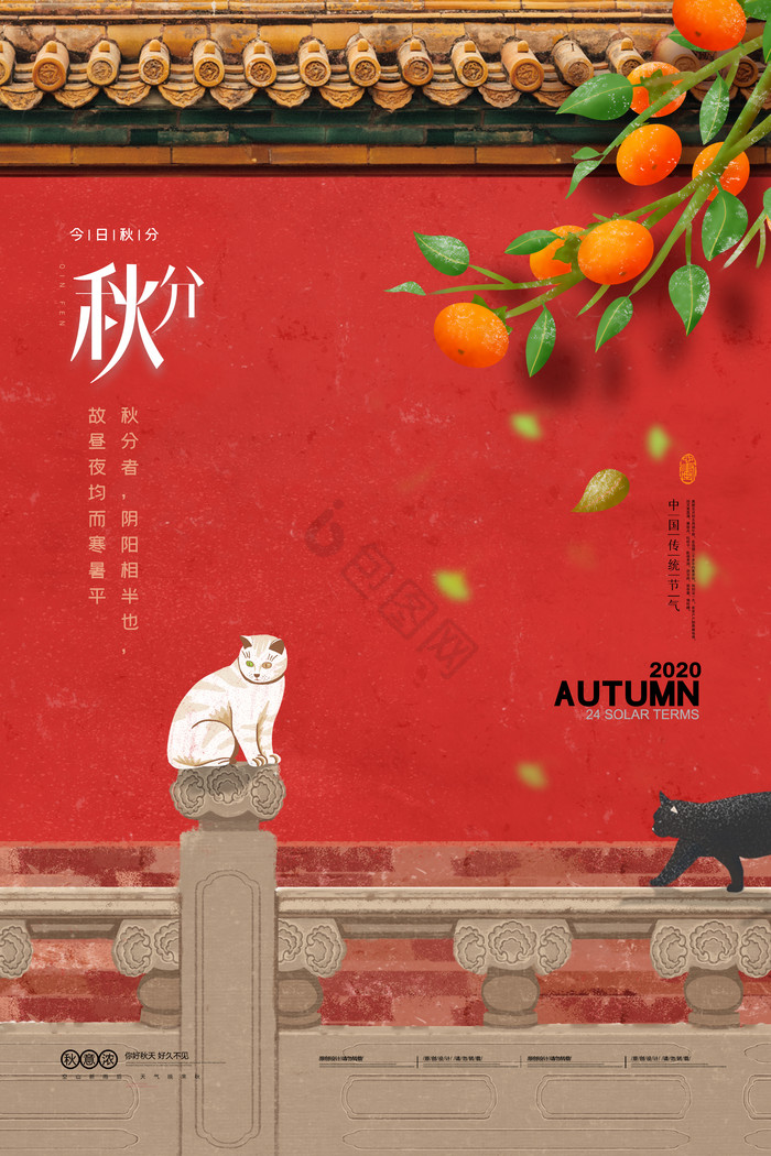 中式城墙情趣猫咪秋分图片