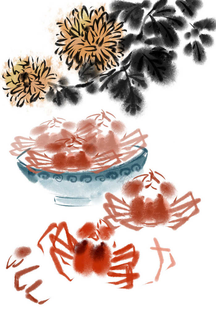 水墨菊花螃蟹重阳图片