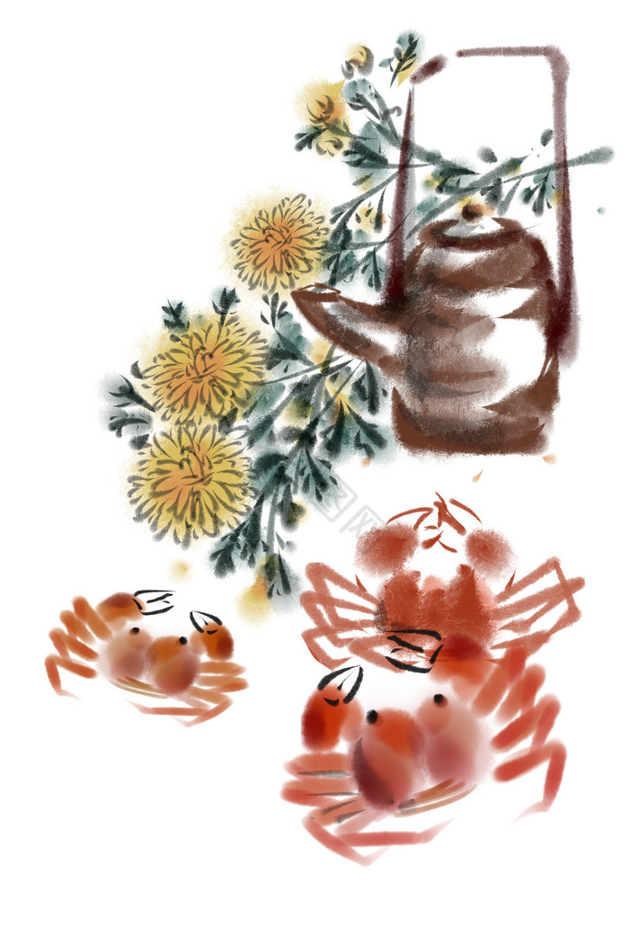 水墨菊花螃蟹重阳节图片