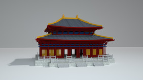 红黄色中式风格古代建筑C4D创意场景