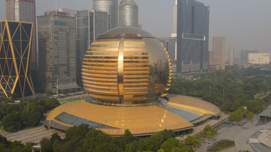 杭州市标注建筑洲际酒店市民中心航拍视频