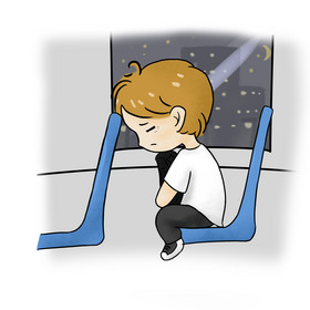 卡通男孩疲惫坐公交