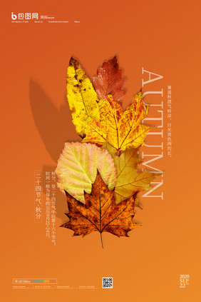 橙色大气秋分节日海报