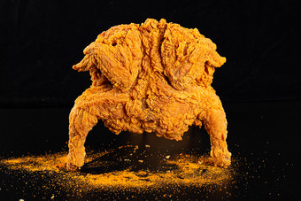 柳金带有食欲的炸鸡腿叠在一起的金韩式炸鸡腿金黑椒鸡块黑色拍摄双层