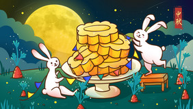 中秋兔子月饼节插画海报
