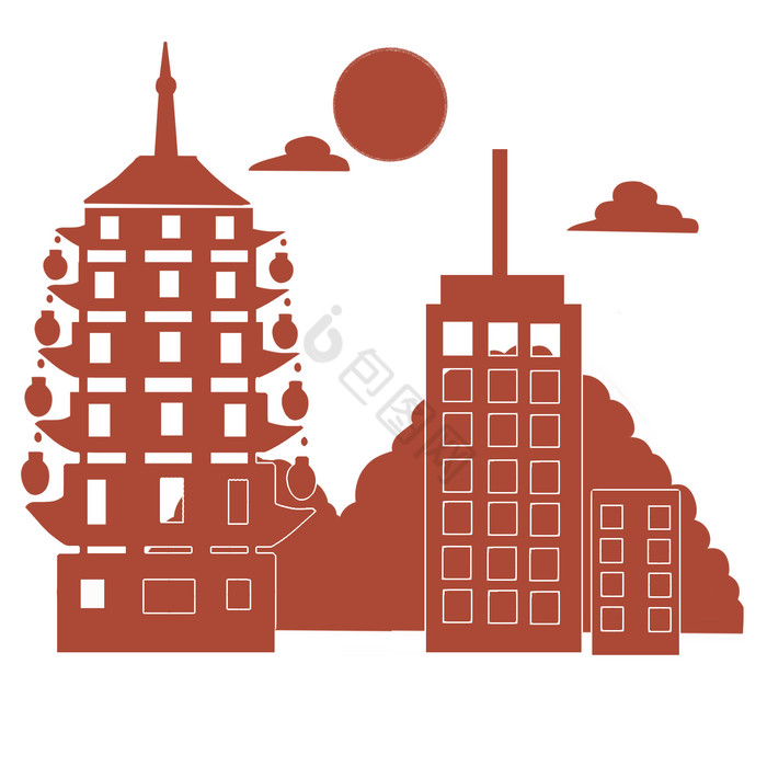 杭州地标剪影图片-杭州地标剪影素材免费下载-包图网