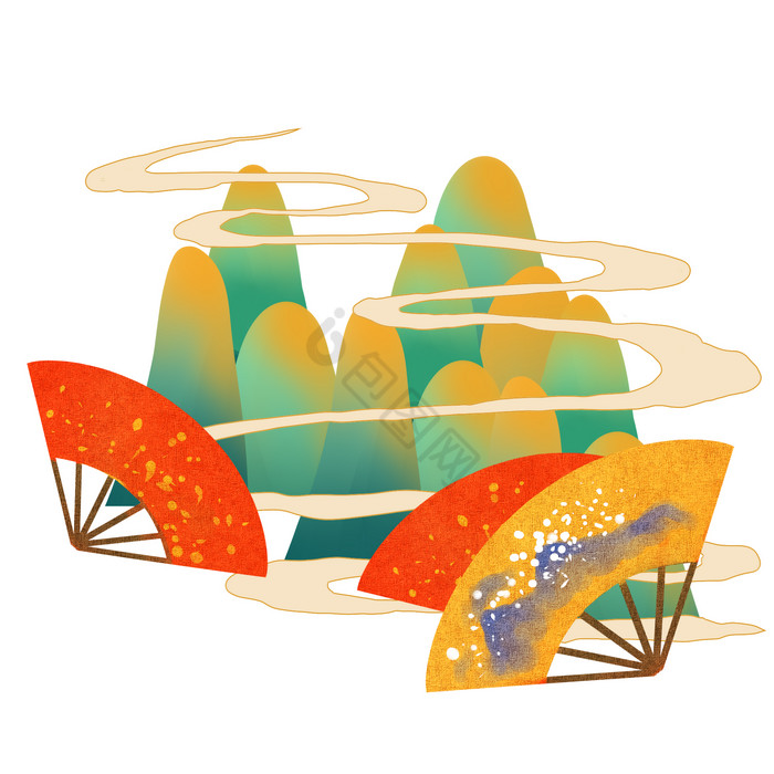 山水扇子风景画图片