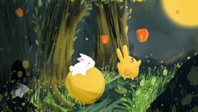 小兔子赏月过中秋节开心画面插画