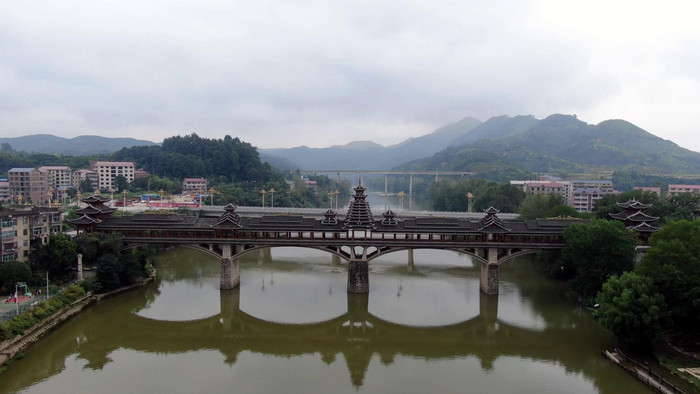 航拍湖南靖州風雨橋