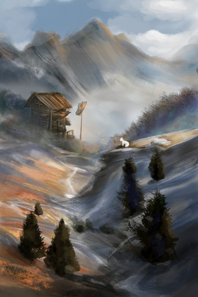 白色冷暖广阔写实山林风景插画