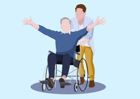 全国助残日残疾人推轮椅的人