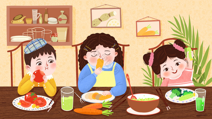 蔬菜水果健康素食日插画图片