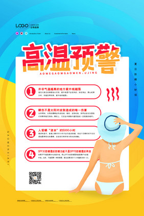 简约夏日高温预警防晒知识宣传海报