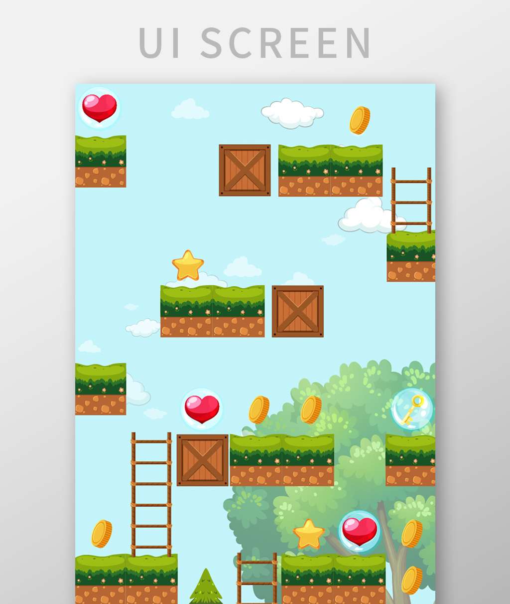 卡通插画蓝天白云冒险手机小游戏移动界面