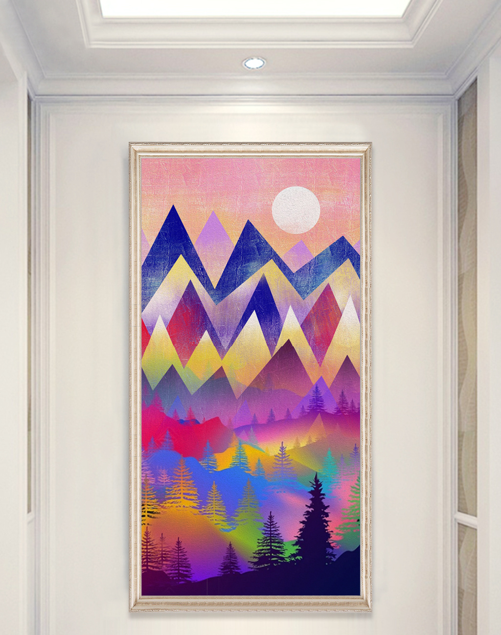 新中式云雾松林镭射渐变玄关装饰画