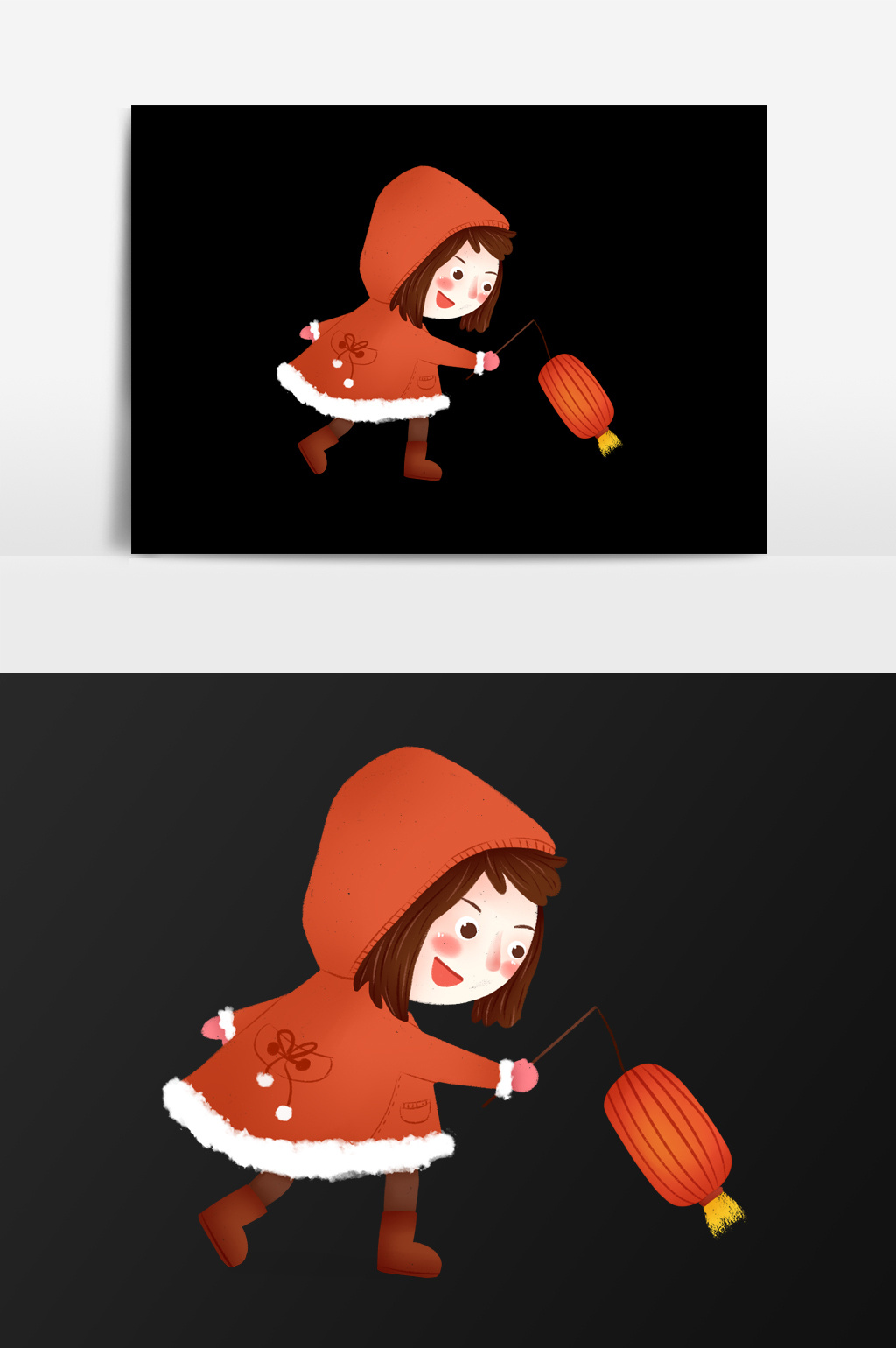 手绘玩灯笼的女孩插画元素高清psd图片设计素材免费下载_【包图网】