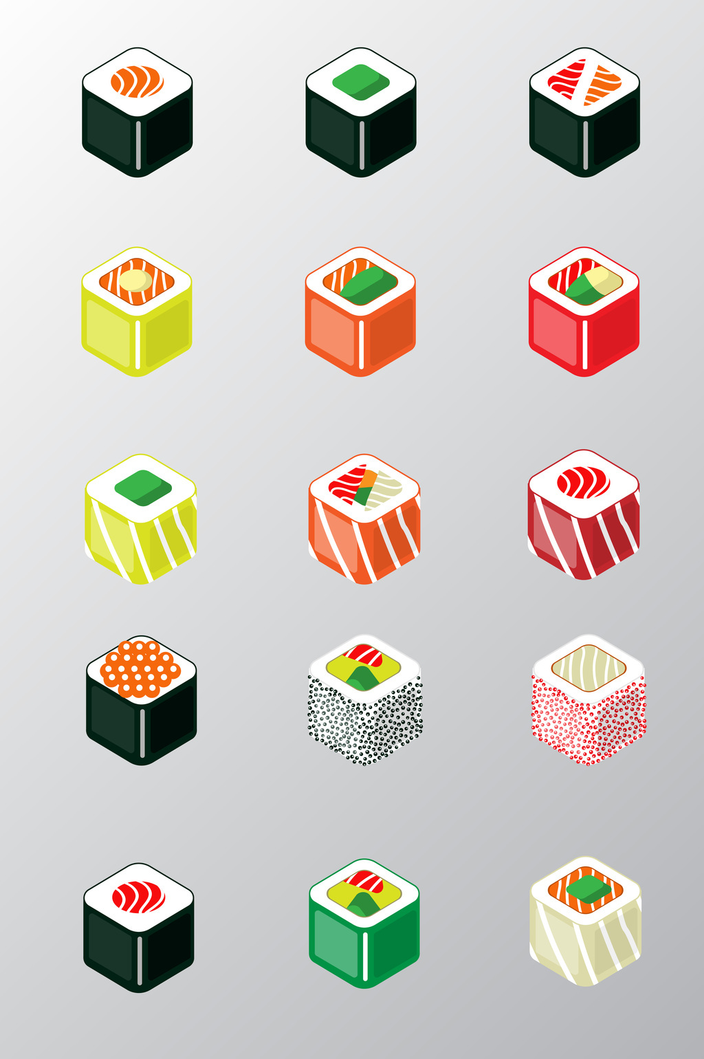 方形日本寿司图标矢量素材