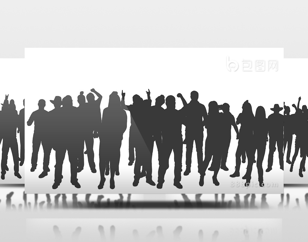 带透明通道跳舞人群黑白剪影高清素材