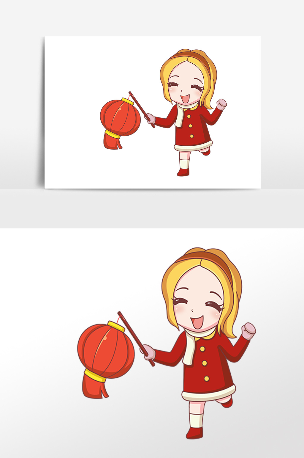 卡通春节习俗拿灯笼女孩