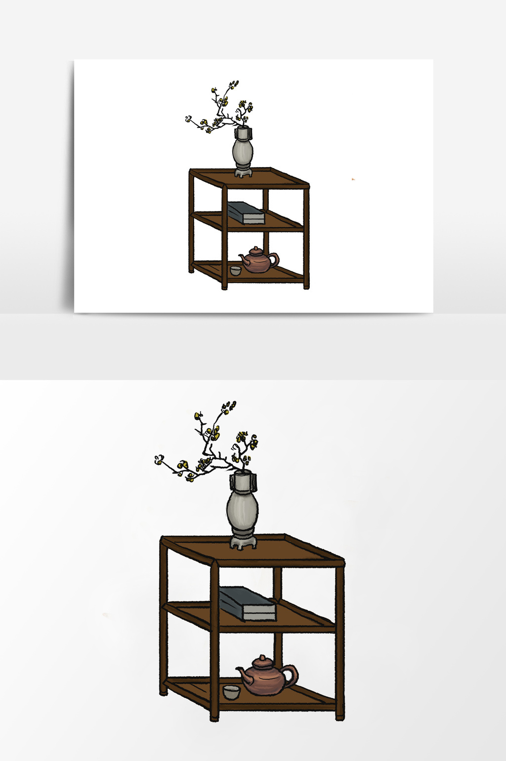 手绘古代书架案桌家具饰品