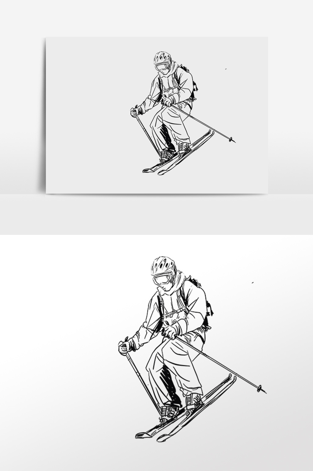 素描冬季滑雪人物