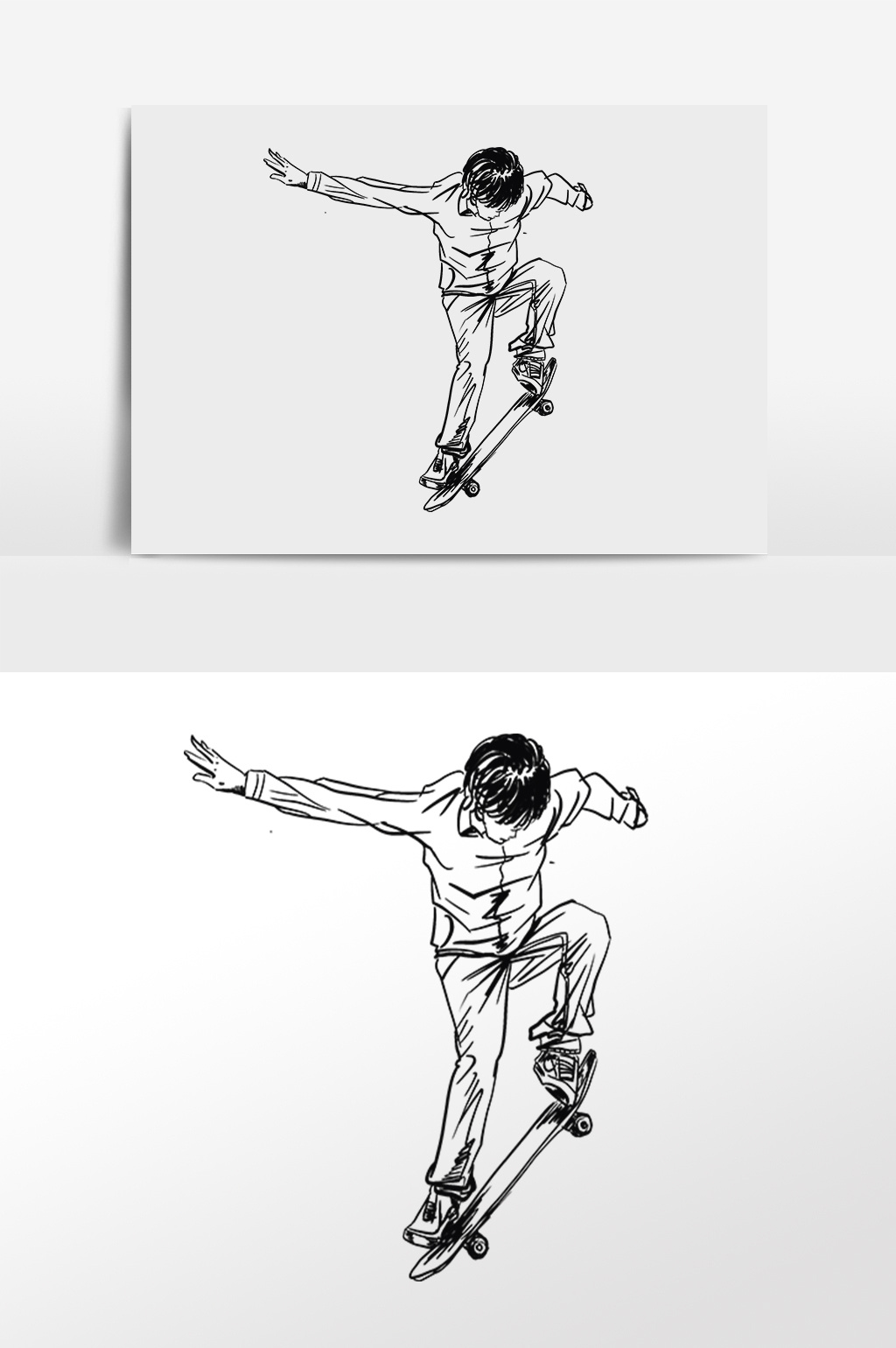 素描户外玩滑板人物