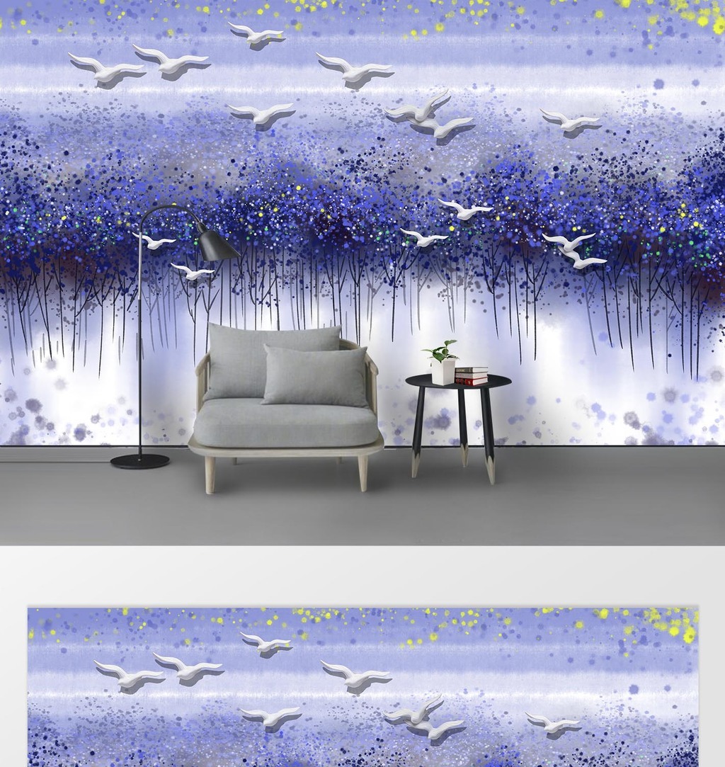 现代手绘抽象油画风景画电视背景墙