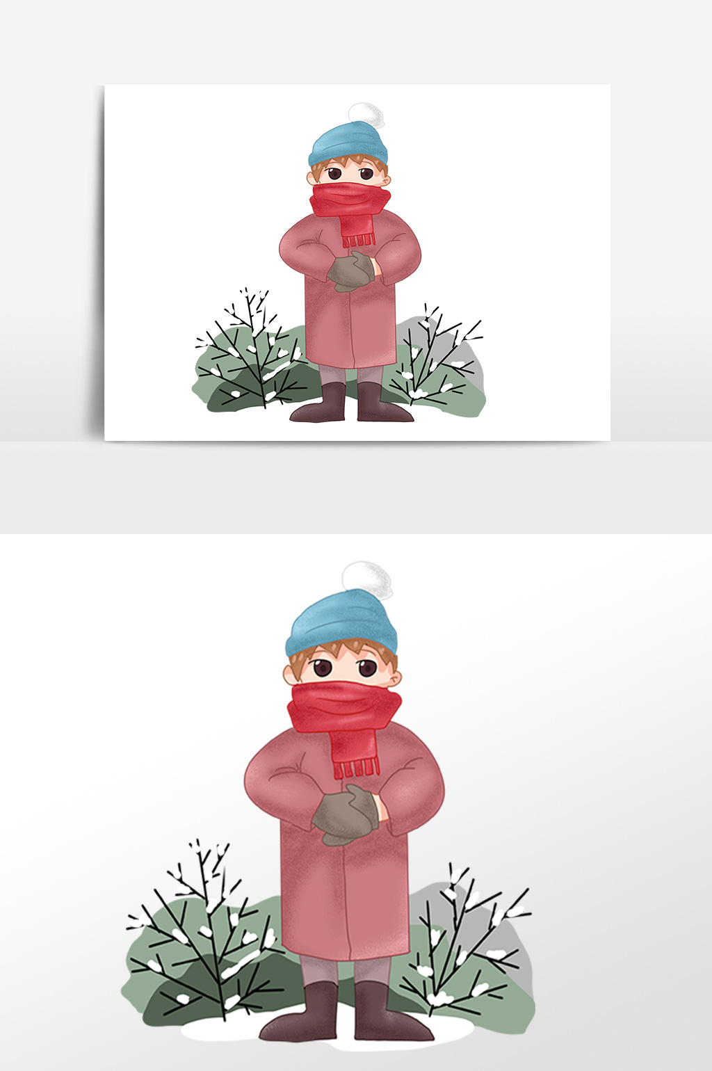 手绘冬季戴手套人物场景