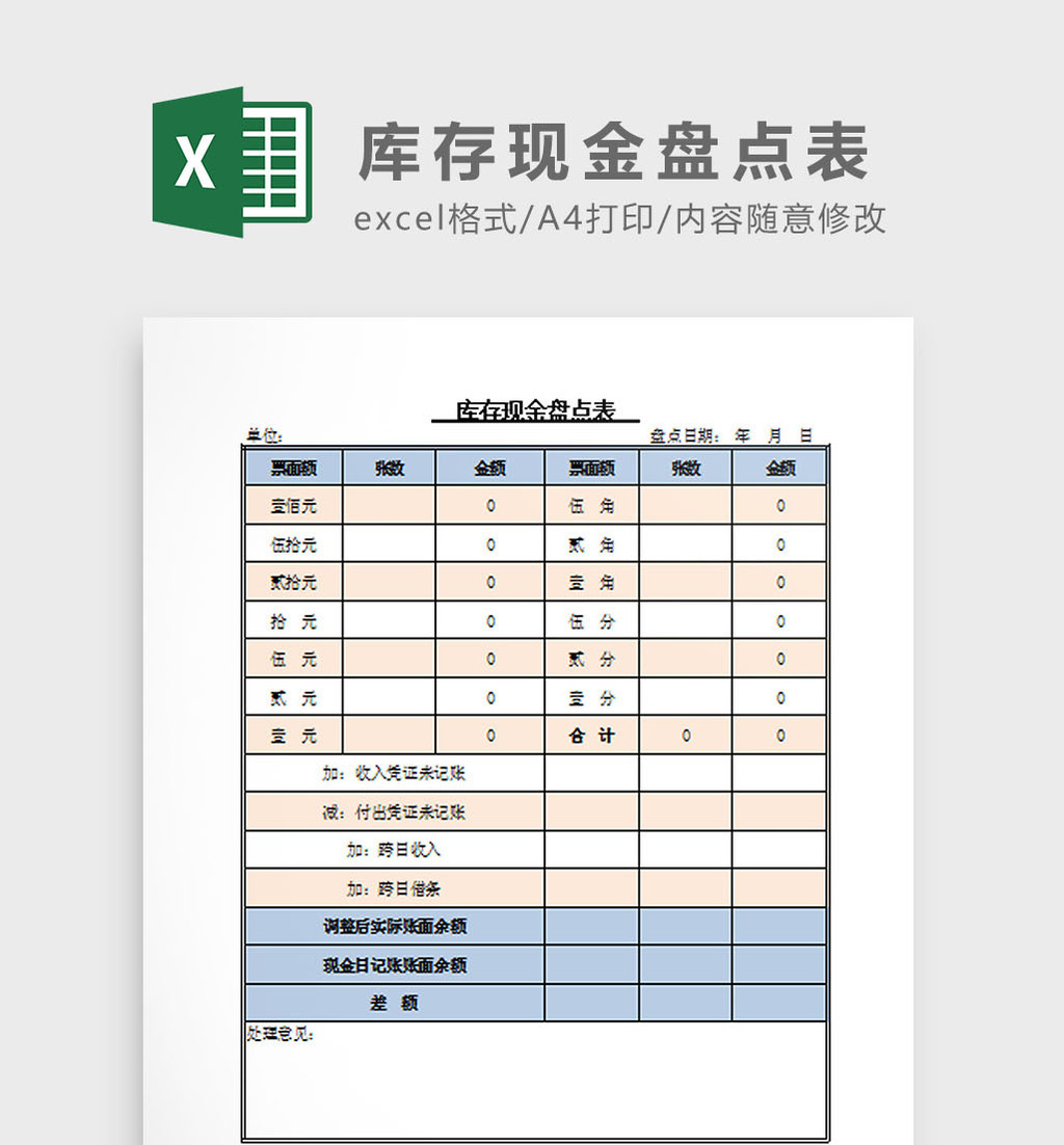 庫存現金盤點表