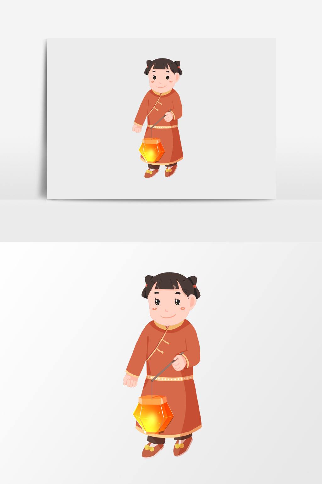 手绘提灯笼女孩插画