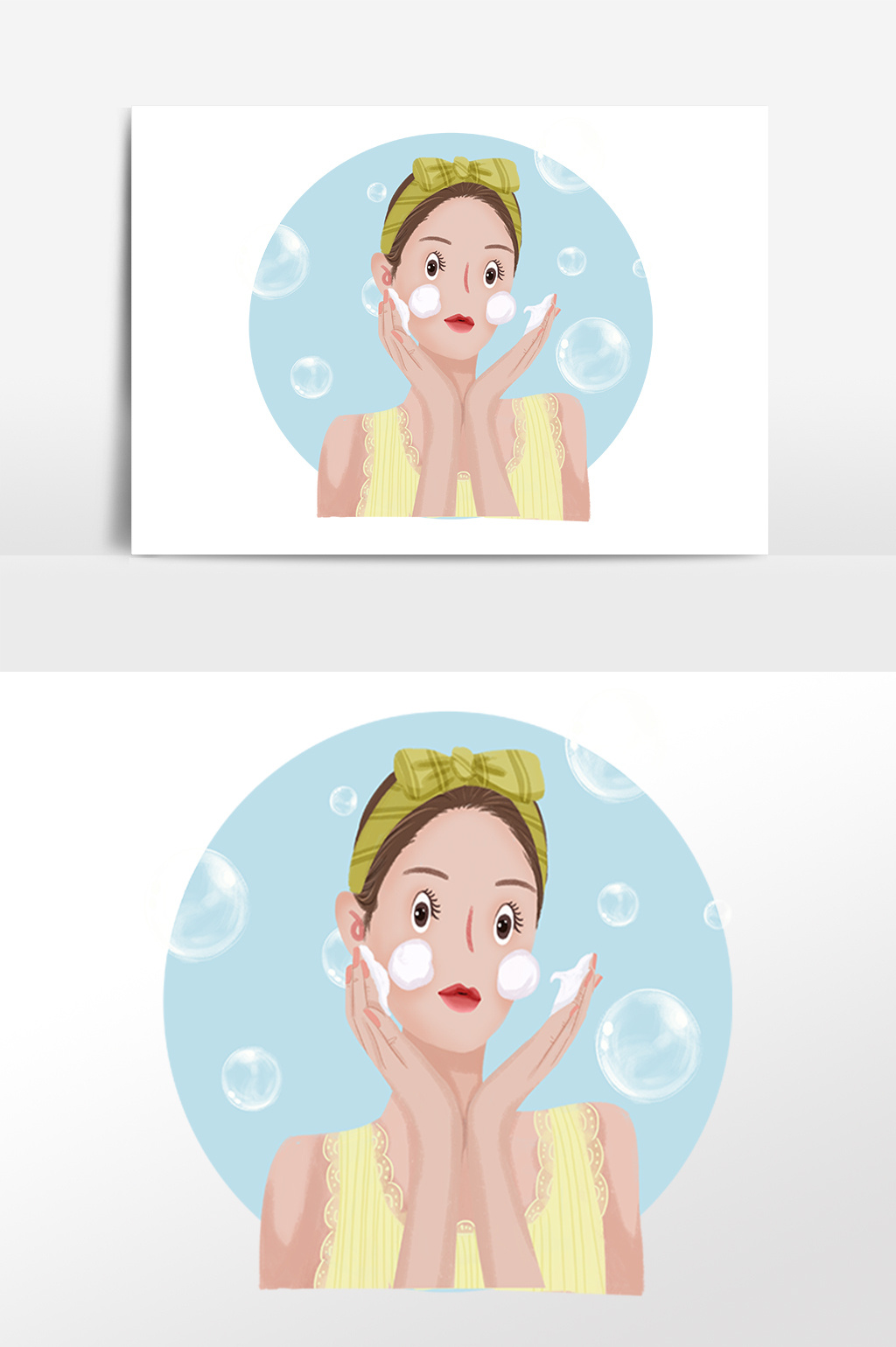 手绘洁面乳洗脸女孩