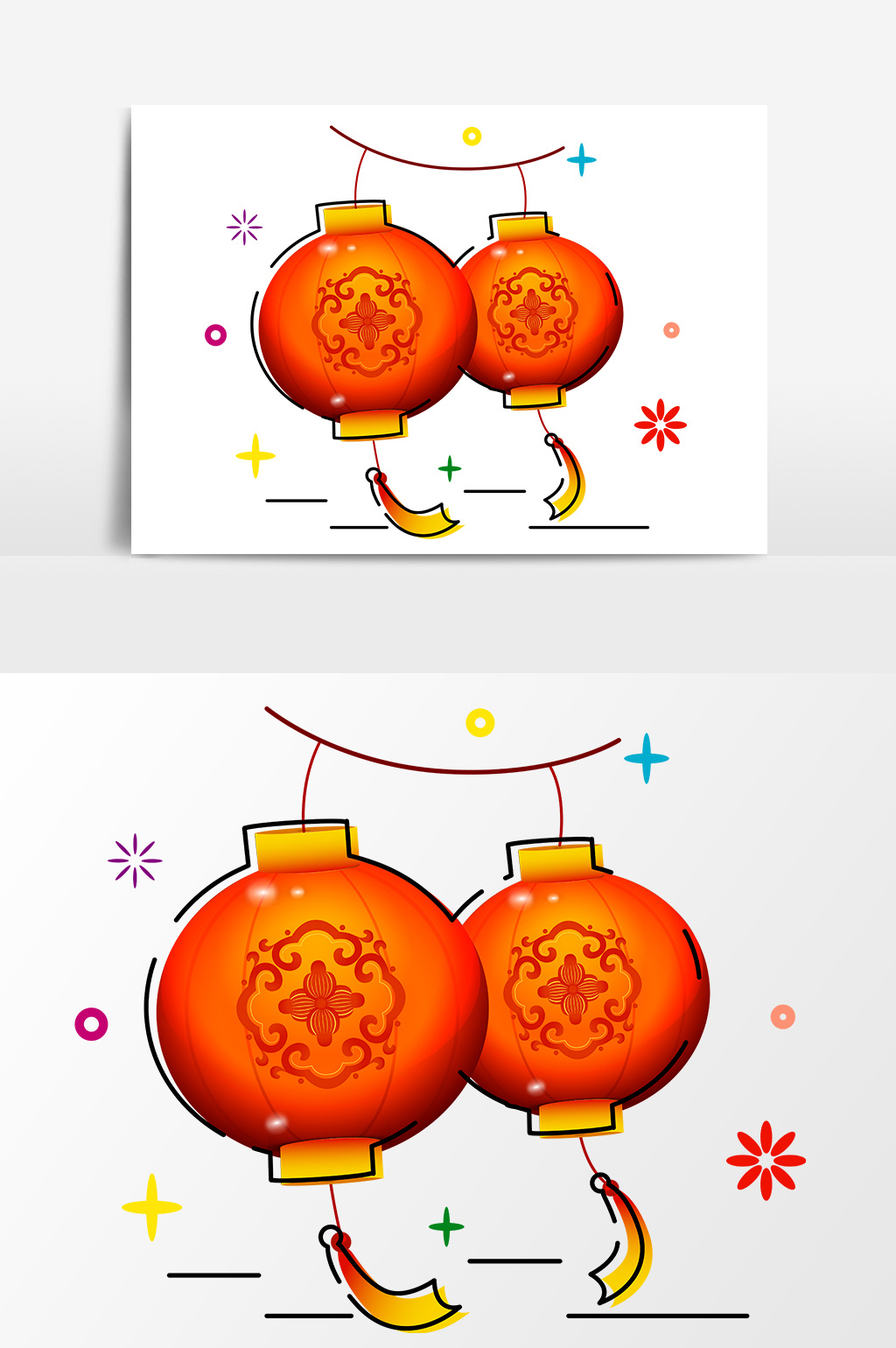 手繪卡通新年燈籠設計元素