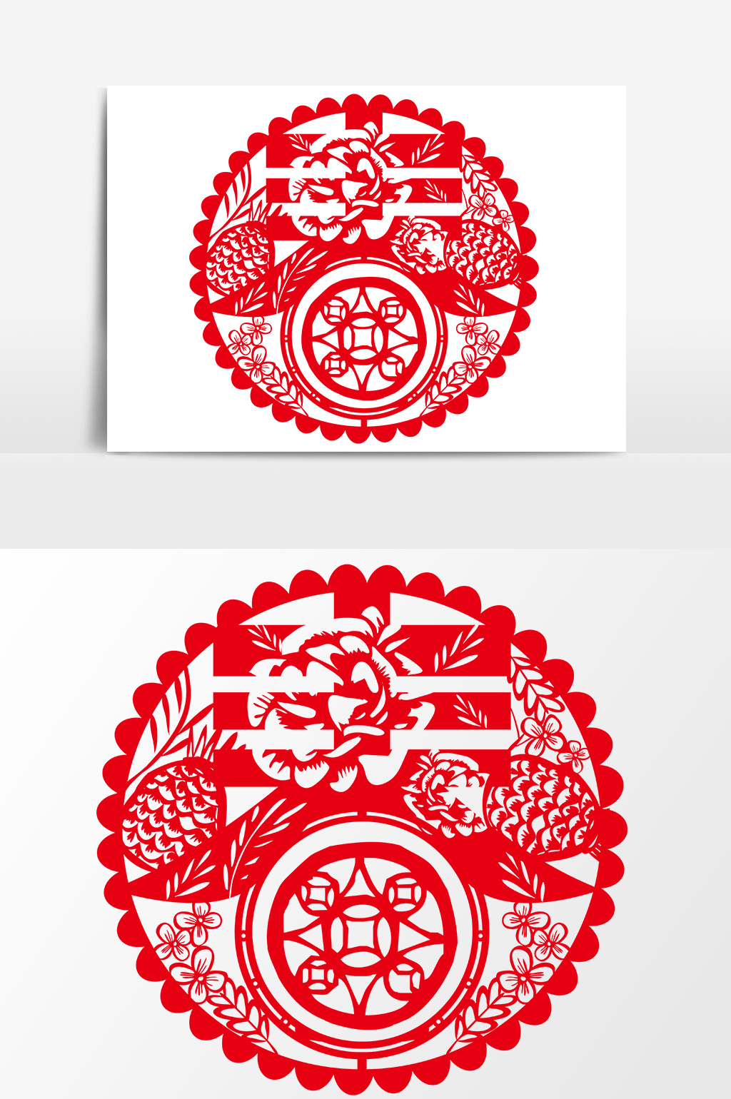 中国风红色春节剪纸设计元素