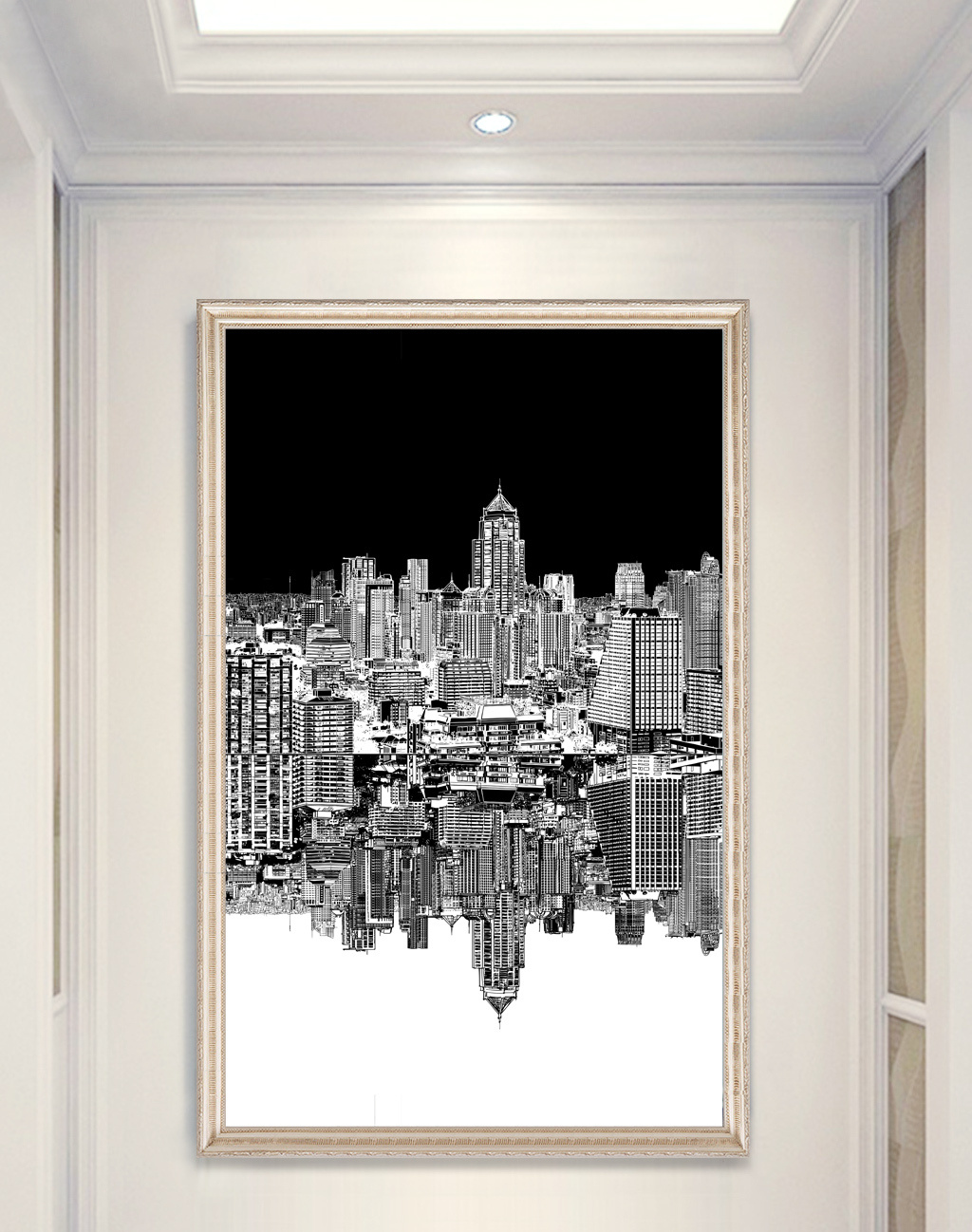 包图 装饰装修 玄关 > 现代简约黑白线条城市建筑玄关 图片编号