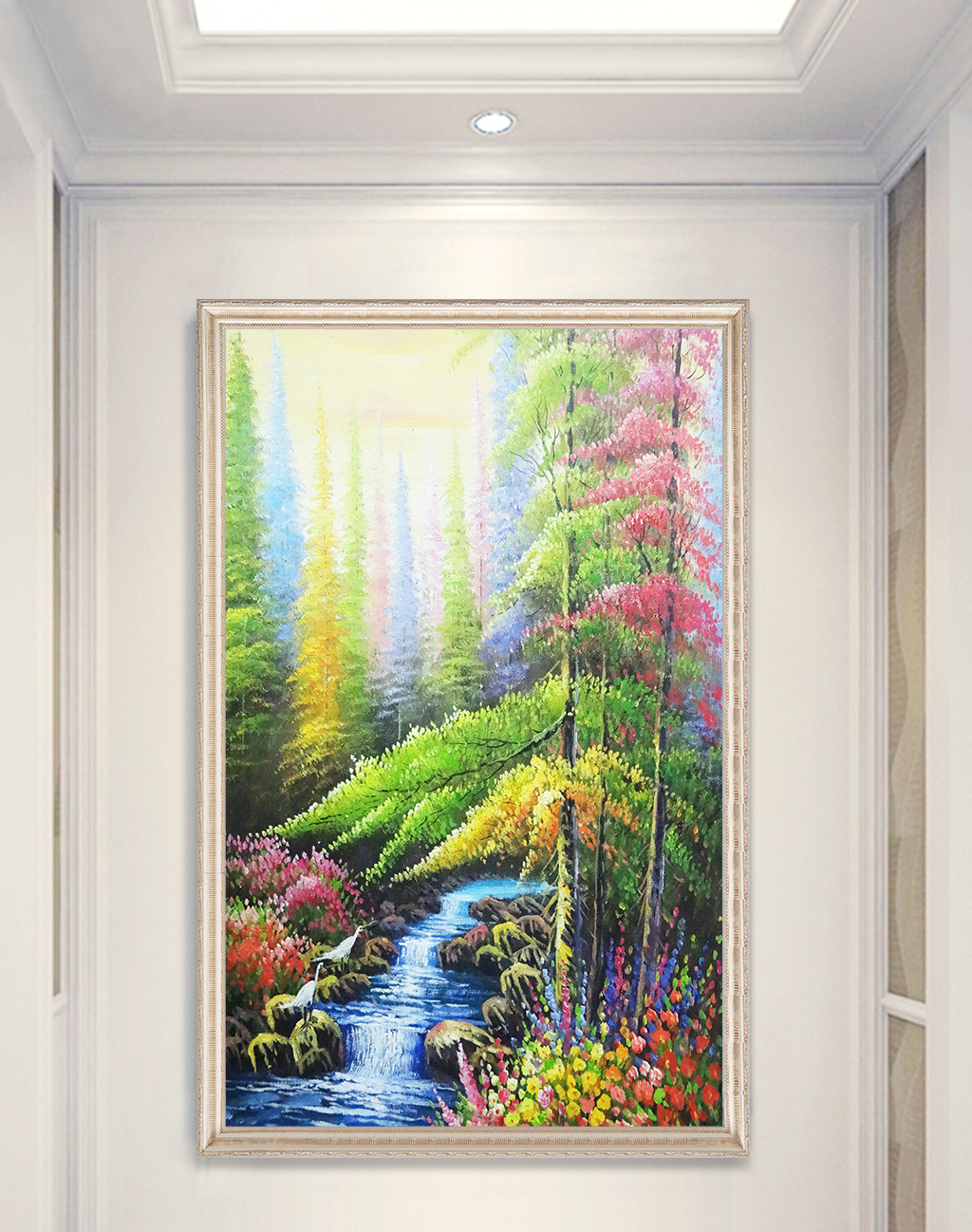 现代唯美山林小溪风景油画玄关装饰画