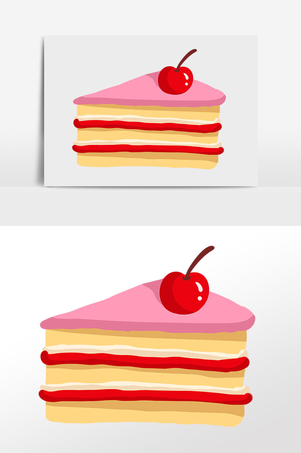 手绘三角形樱桃蛋糕素材