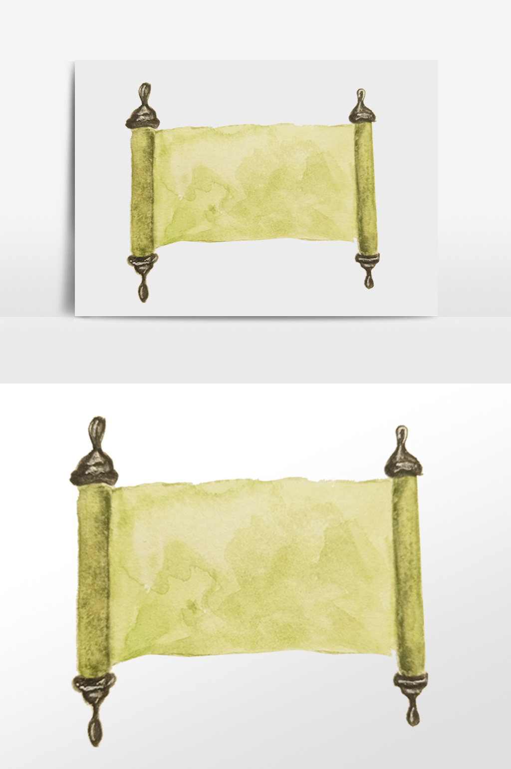 彩绘绿色 画轴素材