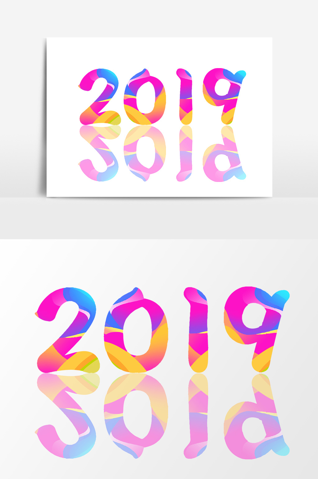 手绘彩色2019数字设计元素