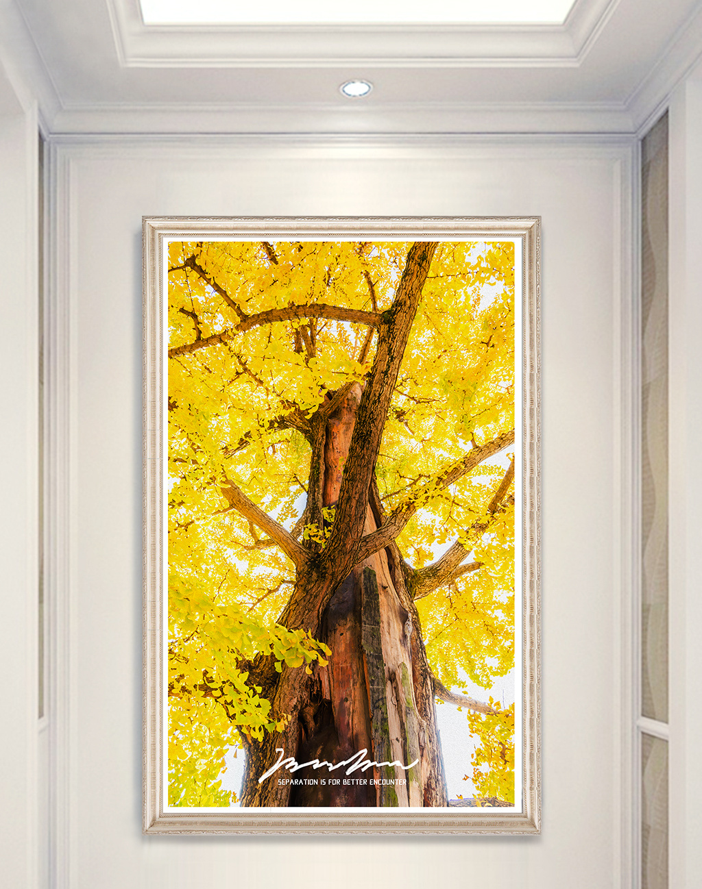 现代油画唯美银杏树风景玄关装饰画