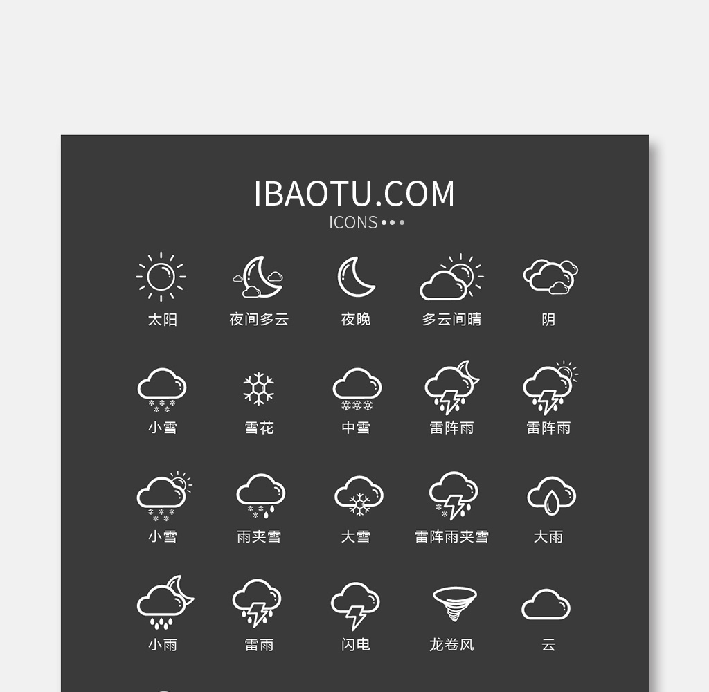 黑白线条天气预报图标矢量ui素材icon
