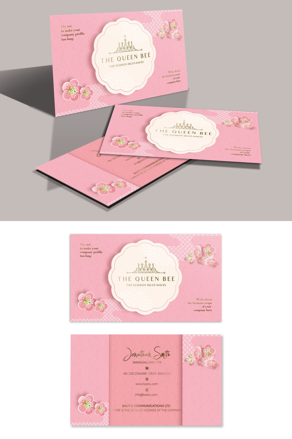 浪漫精致粉色桃花烫金名片