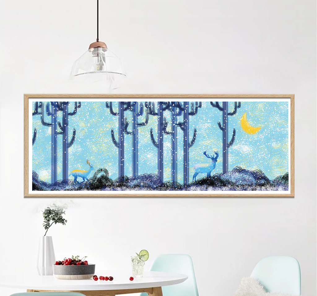 手绘森林风景儿童房卧室装饰画