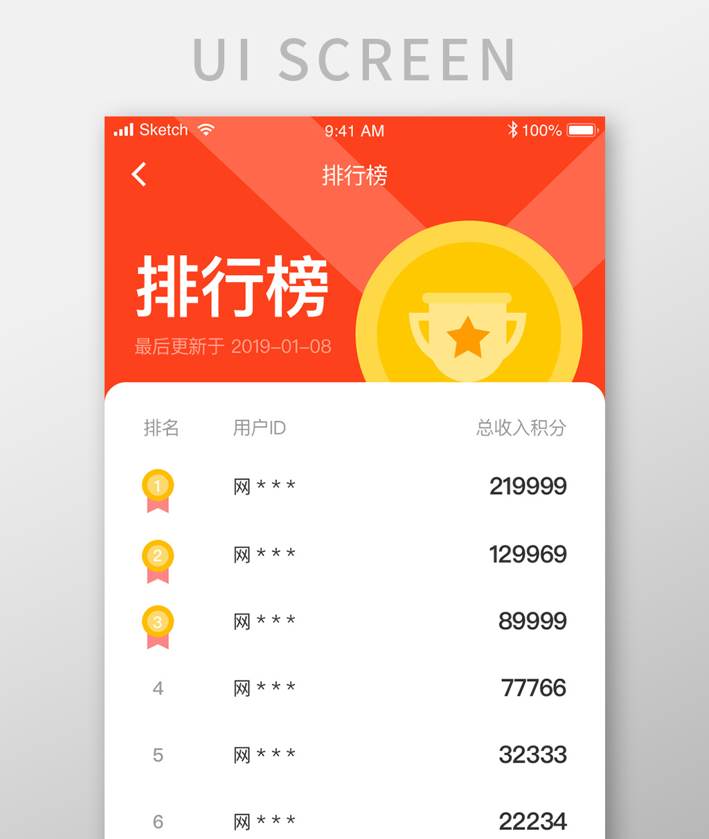 包圖 ui設計 【ai】 紅色扁平金融app排行榜ui移動界面 所屬分類: ui