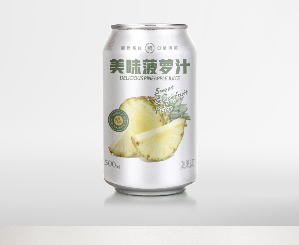 简约清新美味菠萝汁饮料罐装包装